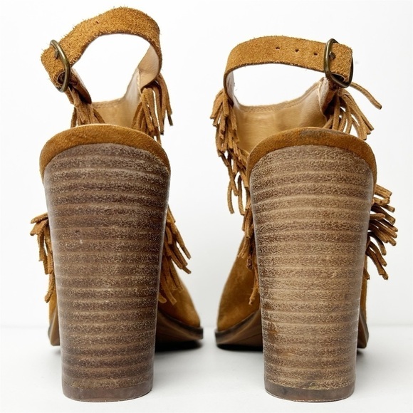 Lucky Brand Lantau Fringe Open Toe Booties 8 suede leather peep toe ankle boots - Picture 4 of 12